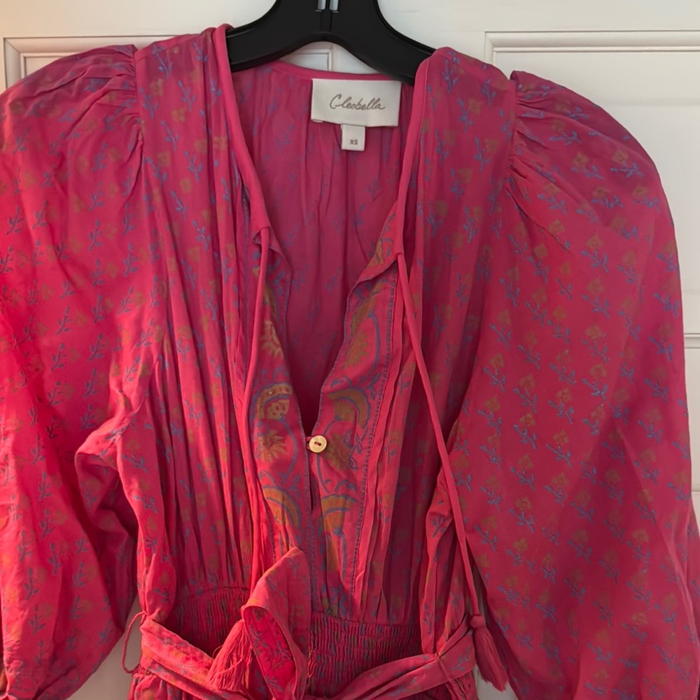 Vibrant Pink Floral Dress with Puff Sleeves